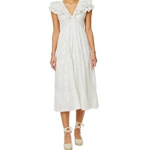 Roller Rabbit
Ondine Lurex V-Neck Cap Ruffle Sleeve A-Line Midi Dress